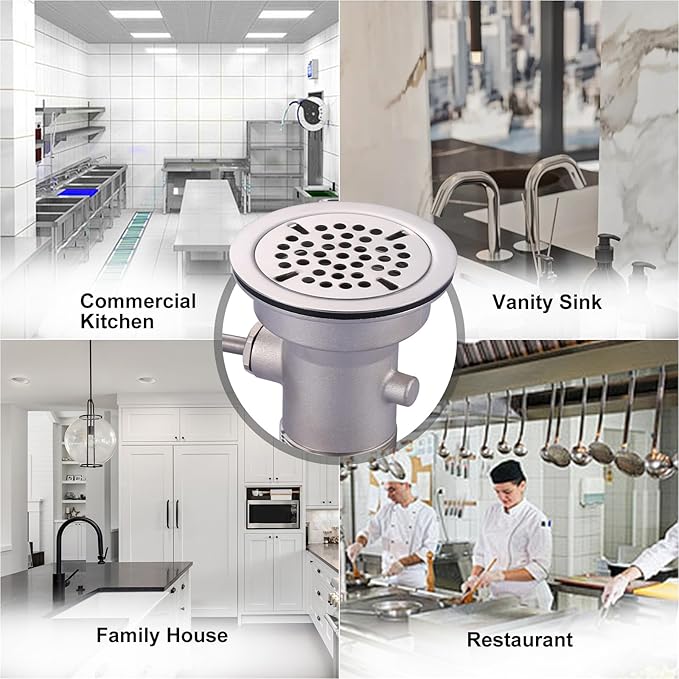 Commercial Sink Drain: 3-1/2" Sink Opening Waste Drain Valve - Brass Commercial Kitchen Sink Drain With Lever Handle - Prevents Sink Clogged Overflow For Commercial Restaurant Multi-Basin Sink