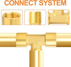 GASHER 2PCS Metals Brass Pipe Fitting Barstock Male Branch Tee T Adapter 1/2" NPT Female x 1/2" NPT Female x 1/2" NPT Male