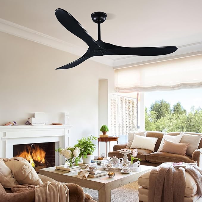 60" Black Ceiling Fan with Remote Control, Quiet Ceiling Fan without Lights for Indoor/Outdoor - Modern Design, Powerful Airflow, Silent Operation