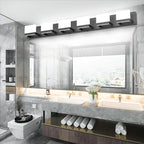 Tipace Dimmable Modern 6 Lights LED Vanity Light for Bathroom Up and Down Black Bathroom Wall Light Fixtures Over Mirror(White Light 6000K)