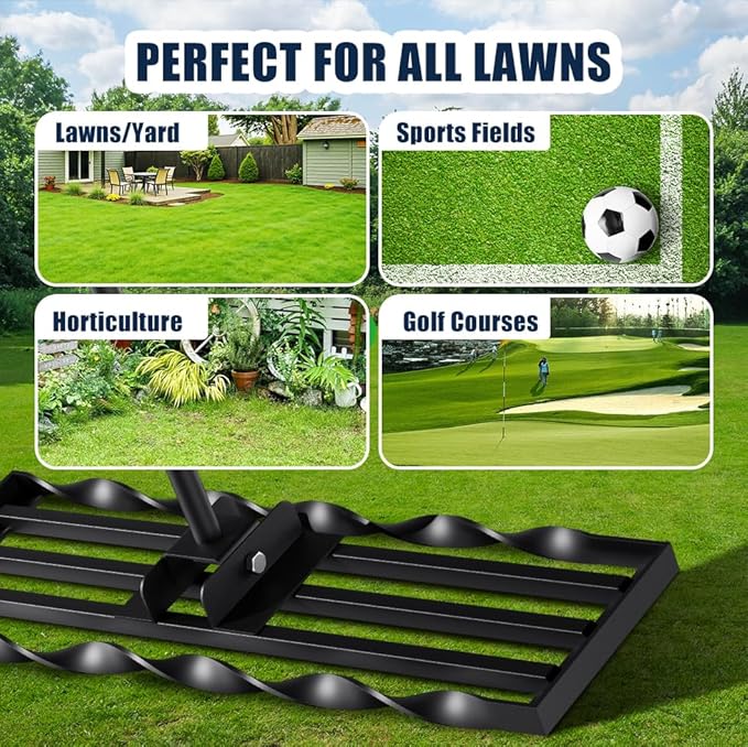 Three Oranges Lawn Leveling Rakes (30x10 inch), ,Spiral Patented Design, with a 72" Handle Rake, Suitable for Backyards, Gardens, Golf Courses, Farms, Pastures