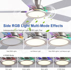 52" RGB Ceiling Fan with Light and Remote/App - Flush Mount Ceiling Fan Light with Reversible Mute Motor, RGB Ring, 5 Dual-Sided Blades, Low Profile Ceiling Fans for Indoor, Party