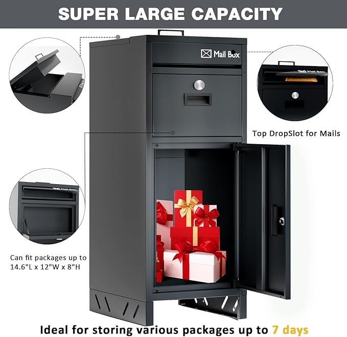 Package Delivery Boxes for Outdoor, Parcel Drop Boxes for Outside with Anti-Theft Design,Parcel Mailbox is Weatherproof, Rustproof,Suitable for Home/Office/Shop Non-installation(15.7*15.7*37.8 in)