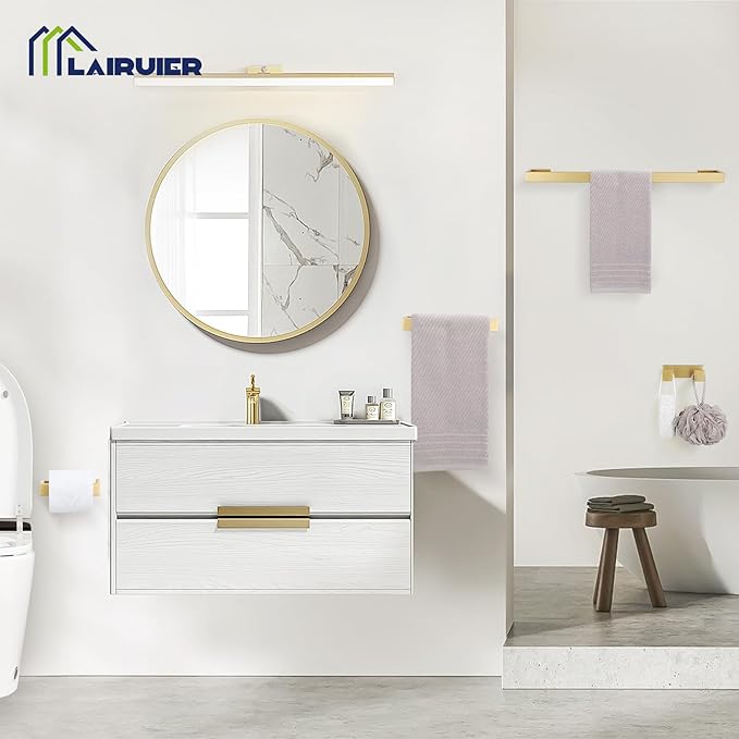 Brushed Gold Bathroom Hardware Set, 4-Piece Bath Towel Bar Set SUS304 Stainless Steel Towel Rack Set for Bathroom, 23.6 inches Bathroom Towel Holder Set Wall Mounted