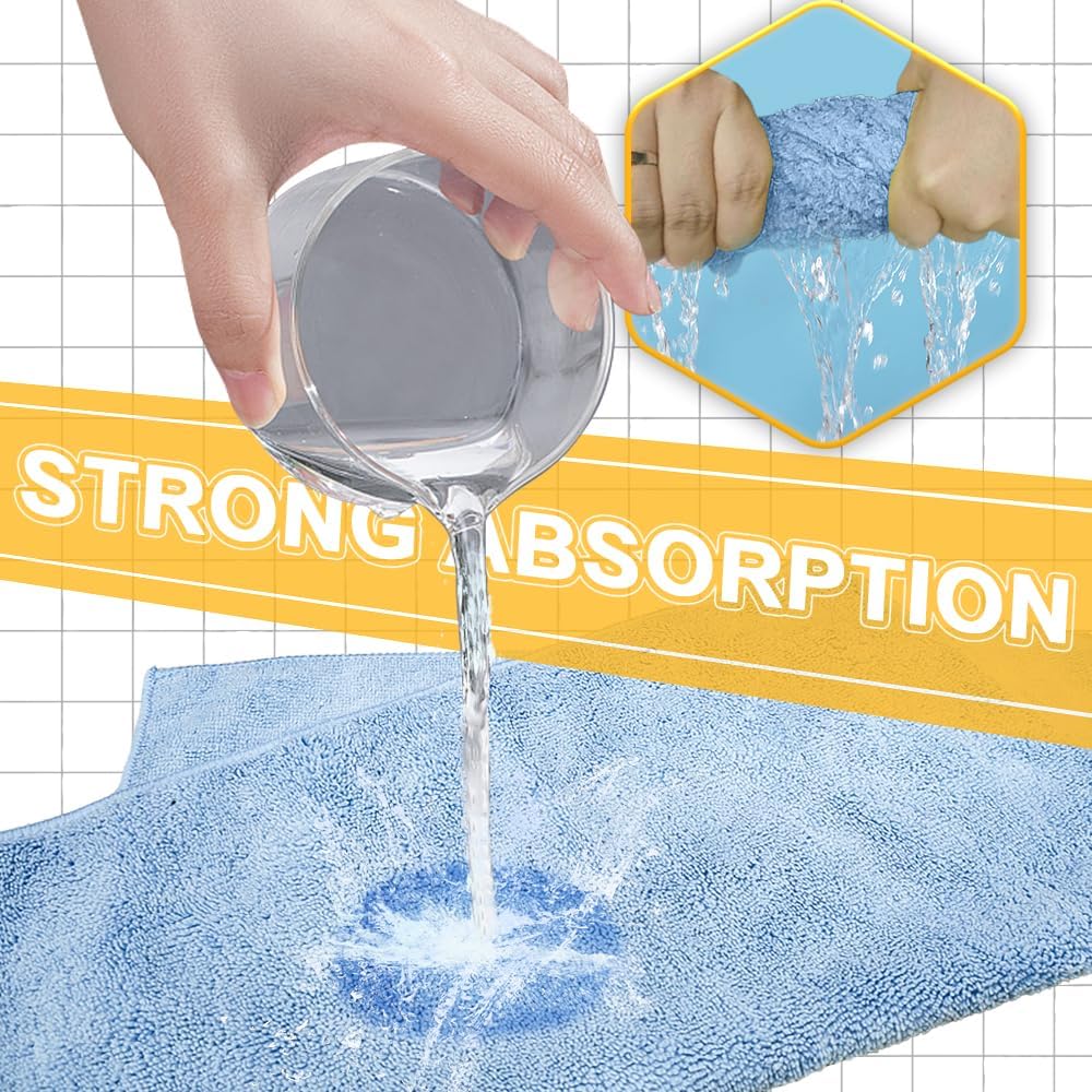 Microfiber Rags Car Interior & Exterior，Car Towels Highly Absorbent，Lint Free and Reusable，Cleaning Rags for House,Kitchen,Bathroom,Office，16"x16"|Blue 6-Pack