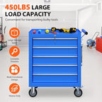 5-Drawer Rolling Tool Chest, Tool Box with 4 Wheels and Drawers, High Capacity Detachable Mobile Tool Storage Cabinet for Garage, Workshop, Mechanics and Repair Room (Blue)