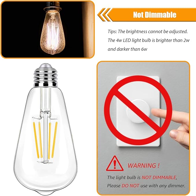 16 Pack LED Edison Bulbs 40w Equivalent, 4 Watt LED Filament Bulb, 3000K Warm White ST19 Light Bulb, 450lm E26 Vintage Bulbs for Ceiling Light Fixture, Not Dimmable