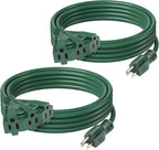 BN-LINK 15Ft Outdoor Extension Cord with 3 Outlets, 2-Pack, 16/3 SJTW, 13-Amp Power Cord for Lighting, Landscaping & Holiday Decorations, Grounded, ETL Listed