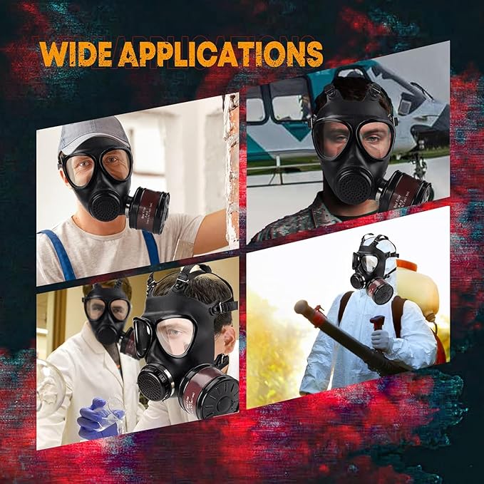 Gas Masks Survival Nuclear and Chemical, Gas Mask with 40mm Activated Carbon Filter, Tactical Full Face Respirator Mask for Chemicals, Gases, Paint, Vapors, Welding