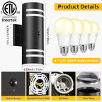 SHlMR Motion Sensor Outdoor Lights 2 Pack, Modern Dusk to Dawn Outdoor Lighting with Bulbs Include, Black Exterior Sconce Up and Down Motion Detector Lights for House Porch Garage, ETL Listed