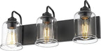 zeyu Black Bathroom Vanity Light, 20.5 Inch Bathroom Light Fixtures Over Mirror, 3-Light Modern Wall Sconces with Clear Glass Shade, ZSL72B-3W BK