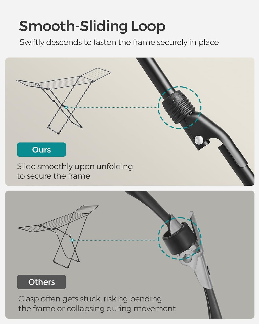 SONGMICS Clothes Drying Rack, Metal Laundry Drying Rack, Foldable, Space-Saving, Free-Standing Airer, with 2 Gullwings, Indoor Outdoor Use, Bed Linen Clothing, Black ULLR540B01