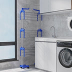 Bigzzia Clothes Drying Rack, 67.7 Inch Laundry Drying Rack with Foldable Base, 4 Tier Stainless Steel Drying Rack Clothing, Movable Laundry Rack for Indoor Outdoor-Blue