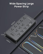 TROND Surge Protector Power Strip, 360° Rotating Flat Plug, 13AC Widely Spaced Outlets Expansion with USB C Port, 4000 Joules, 5ft Extension Cord Heavy Duty, Wall Mount, Under Desk, ETL Listed, Black