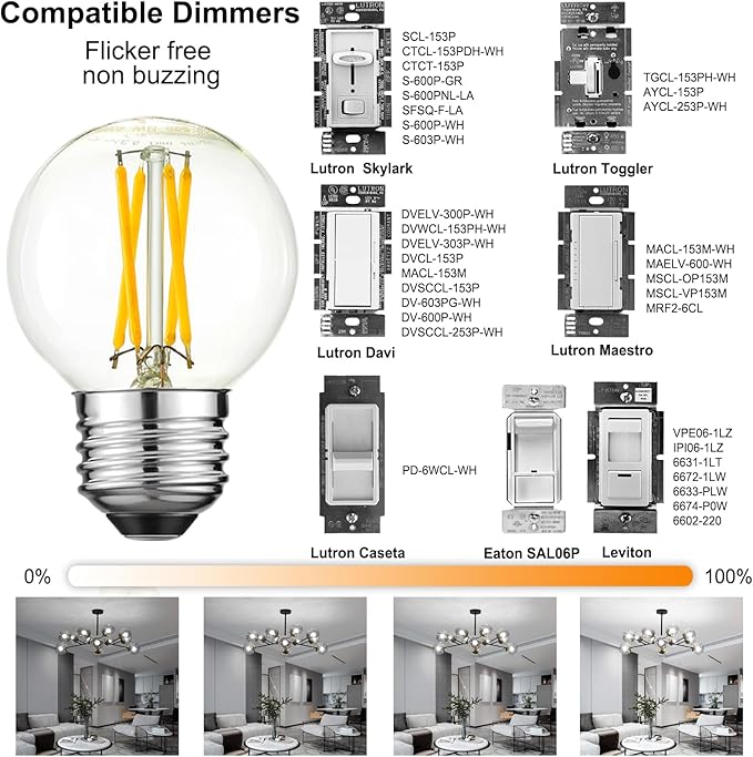 Arberlic G16.5 Light Bulb dimmable,4W E26 LED Bulb Equivalent 40 watt e26 Bulb,Neutral White 4000K,400lm,CRI>85,AC120V,Edison Style,Clear Glass,Flicker Free,Pack of 6