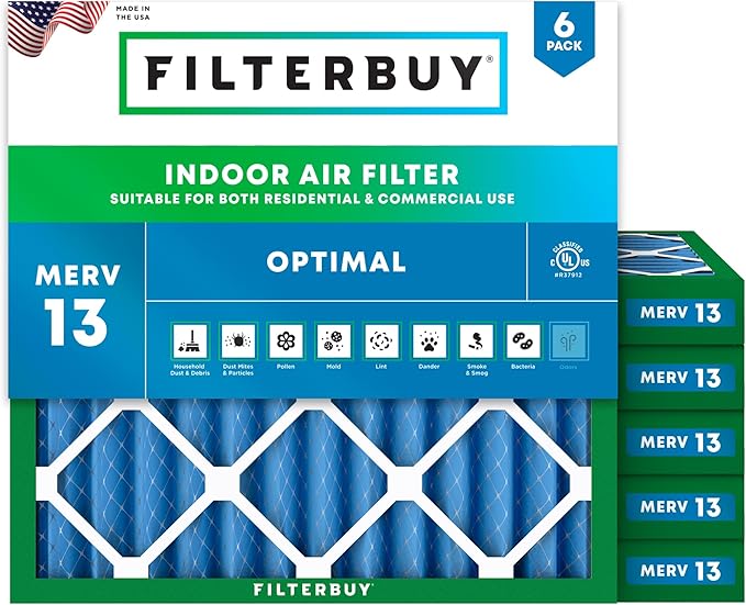 Filterbuy 10x10x2 Air Filter MERV 13 (MPR 1900) Health Defense Replacement (6-Pack), Electrostatic Pleated HVAC AC Furnace Filters, Made in USA (Actual Size: 9.50 x 9.50 x 1.75)