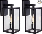 LIT-PaTH Outdoor Wall Lantern, Wall Sconce as Porch Lighting Fixture, E26 Medium Base Max 60W, Anti-Rust Metal with Glass Shade, Black, 2-Pack