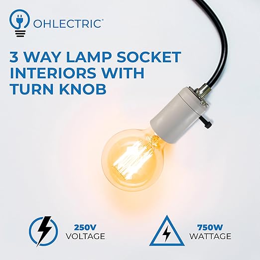 OHLECTRIC Porcelain 3-Way Turn Knob Mogul Socket with Hickey, Unglazed Mogul (E39 Base) High Heat Resistant Porcelain Socket, Lamp Fixture Replacement Socket, 750W, 250V, UL Listed