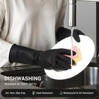 ThxToms 3 Pairs Dishwashing Gloves, Reusable Latex Cleaning Gloves for Housework Kitchen Bathroom, Durable Flexible & Anti-slip, Smooth Lining, Easy On & Off, Extra Large, Black