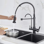 MENATT Commercial Matte Black Brass Faucet, High Arc 3 in 1 Kitchen Sink Faucet with Pull Down Sprayer, RO System Water Filter Integrated