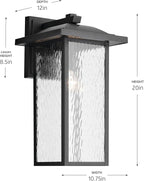 Kichler 20" Capanna 1-Light Extra-Large Wall Light with Clear Water Glass in Textured Black, for Porch, Patio, Garage, Front Door, (20" x 10.75"), 49928BKT