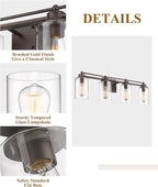 4-Light Bathroom Light Fixtures, HWH Farmhouse Vanity Wall Sconce in Oil-Rubbed Bronze Finish with Clear Glass Shade, 5HLT63B-4W ORB