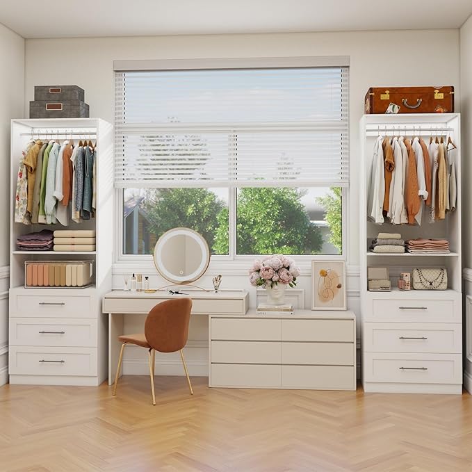 Closet System with 9 Drawers, Modular Closet Organizer System with 6 Hanging Rod, Custom Closet Storage System for Small Walk-in Closet, 3 Sets,White (6FT)