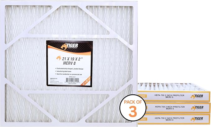 Tiger Tough 21x19x2 MERV 8 MPR 600-800 Air Filter, High-Performance AC Furnace & HVAC Filter, 3-Pack