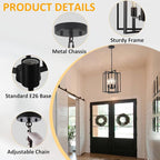 Black Farmhouse Modern Chandelier Light Fixture for Dining Room, 3 Light Rustic Kitchen Island Metal Pendant Hanging, Adjustable Geometric Foyer Light Fixtures for Entryway Hallway Living Room