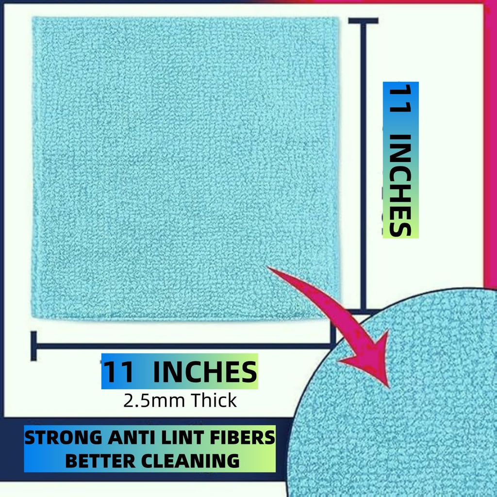 11x11 Inch Slim Microfiber Cleaning Cloths, 30-Pack - Flexible for Tight Spaces (Car Vents/Glass Edges), Lightweight & Scratch-Free, Washable for Kitchen/Bathroom/Car (Blue)