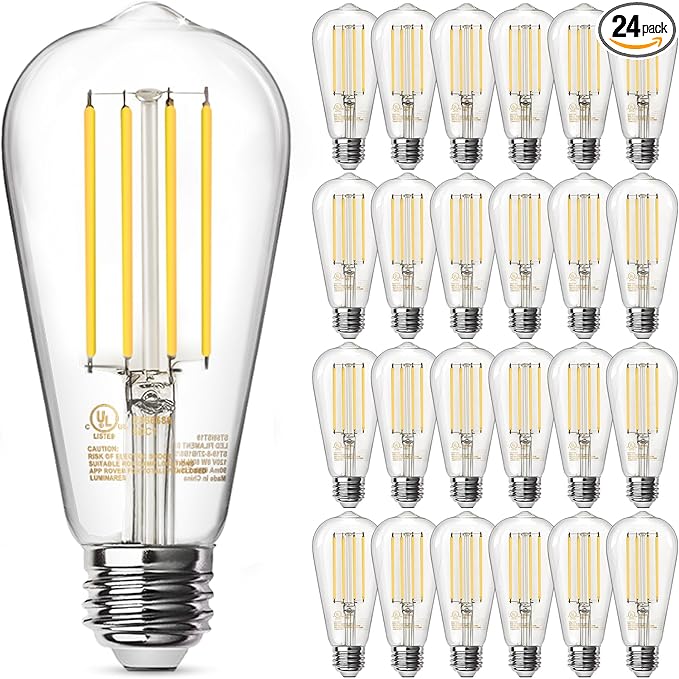 TJOY 24 Pack Vintage 8W ST58 LED Edison Light Bulbs, Dimmable, 60W Equivalent, 800Lumens, 2700K Warm White, E26 Base LED Filament Bulb, CRI80+, Antique Glass Style for Home, Bedroom, Office, Farmhouse