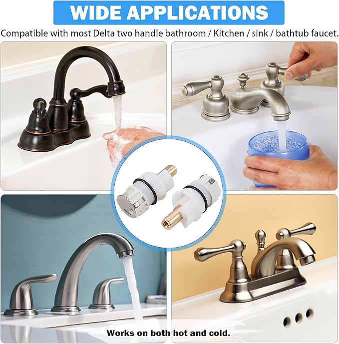 RP25513 Faucet Stem Assembly Compatible with Delta Two Handle Faucet Repair Kit with RP4993 Rubber Seat and Spring, Replacement Stems Cartridges for Delta Bathtub Shower Sink Bathroom Faucet, 2-PACK