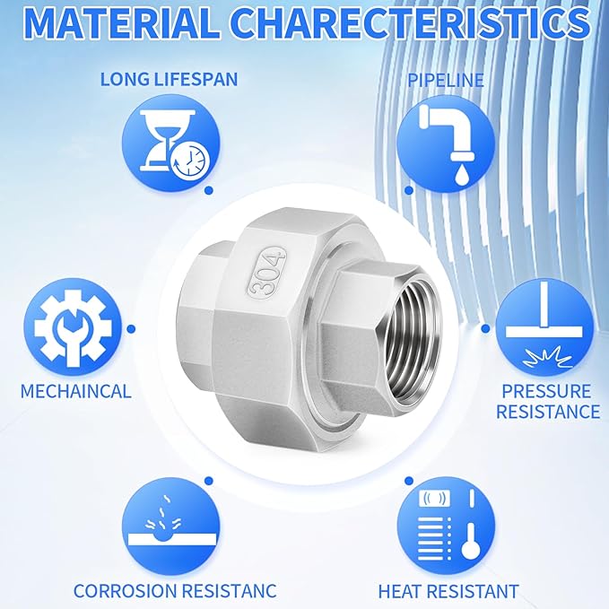 ChillWaves 304 Stainless Steel Cast Pipe Fitting, Union，3/4" NPT Female，Thread Adapter(1-PACK)