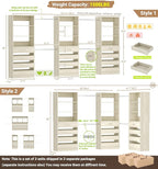 Aheaplus Closet System with 12 Drawers, 8.5-11.5Ft Wood Closet Organizer System with 4 Hang Rods & 3 Towers, 4Ft & 6Ft L-Shaped Walk-in Closets Wardrobe Organizer Clothes Rack, Set of 3, White Oak1