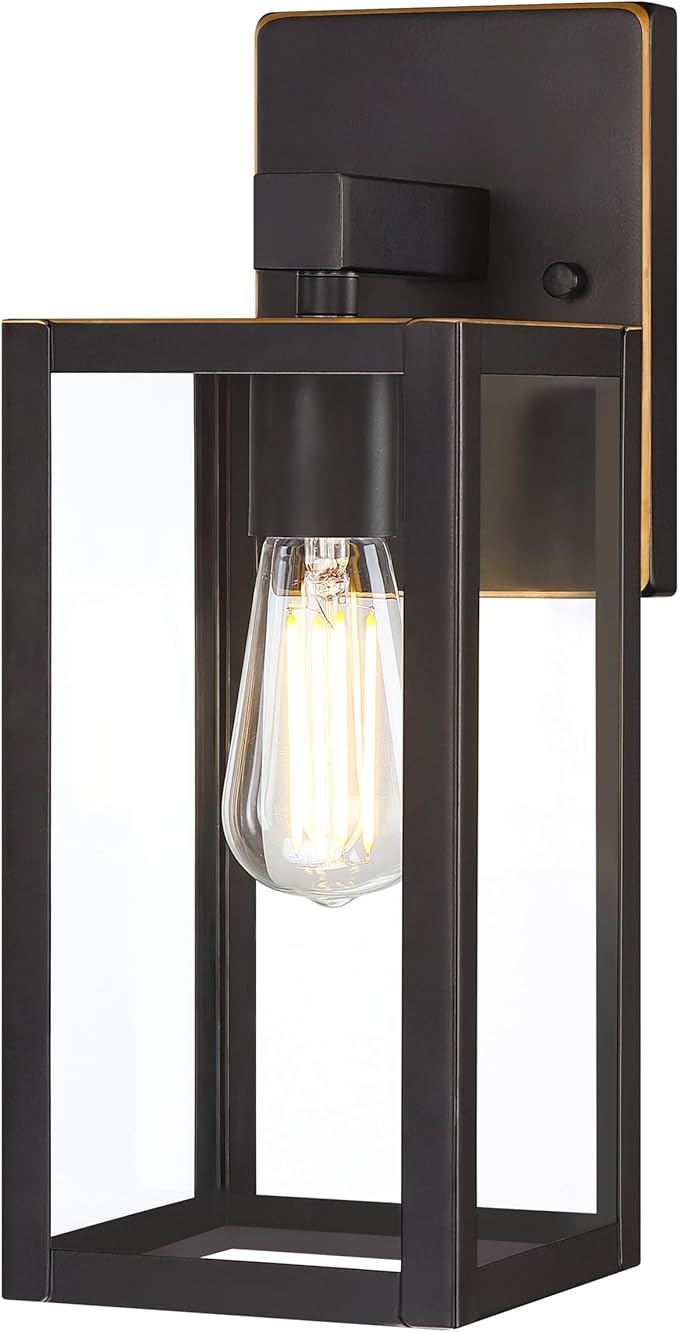 GRUENLICH Waterproof Large Outdoor Wall Lanterns, Modern Porch Sconces with Clear Glass Shade, E26 Socket Max 60W, IP65, Metal Frame, for Patio, Front Door, Entryway, Oil Rubbed Bronze Finish, 1-Pack
