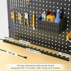 JUNNUJ Long Metal 16 Outlet Power Strip, Heavy Duty Power Strips Surge Protection 4800J with Circuit Breaker, 20a Wide Spaced Socket Wall Mount 5-15P Adapter High Amp 6-20R T-Slot 10FT Extension Cord