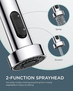 FORIOUS Kitchen Faucets, Chrome Kitchen Sink Faucet with Pull Down Sprayer, Commercial Kitchen Faucet Stainless Steel, Classic Single Handle Pull Out Sink Faucets for Farmhouse RV Laundry Utility Room