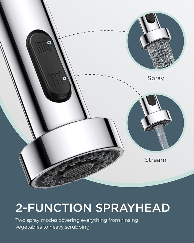 FORIOUS Kitchen Faucets, Chrome Kitchen Sink Faucet with Pull Down Sprayer, Commercial Kitchen Faucet Stainless Steel, Classic Single Handle Pull Out Sink Faucets for Farmhouse RV Laundry Utility Room