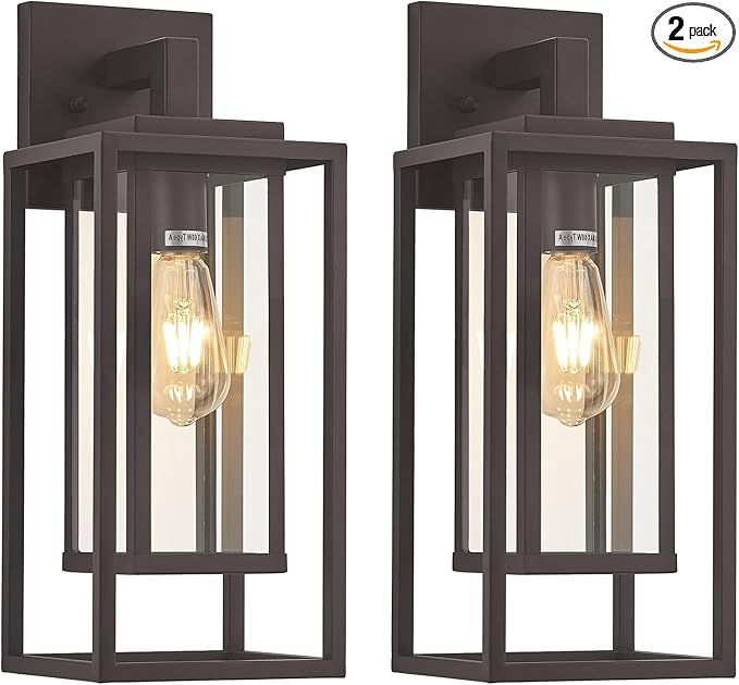 18" Outdoor Wall Light Fixtures Waterproofed Exterior Lantern W/Sturdy Rectangular Double Cage In Old Rust &Clear Tempered Glass,Sconce Mounted For House Patio,Front door,Porch,Garage Lighting 2Pack