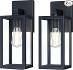 GRUENLICH Waterproof Large Outdoor Wall Lanterns, Modern Black Porch Sconces with Clear Glass Shade, E26 Socket Max 60W, IP65 Rated, Metal Frame, for Patio, Front Door, Entryway, 2-Pack