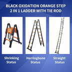 JADDUO 16.5FT A-Frame Telescoping Ladder Aluminum Compact Extension Ladder with Tool Platform & Stabilizer Bar Portable RV Ladder for Camper/Motorhome, 330lbs (Black)