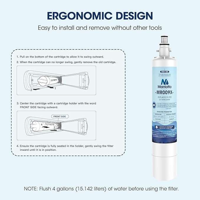 MARRIOTTO Replacement for GE® RPWFE, RPWF (Built-in CHIP) Refrigerator Water Filter, Compatible with GFE28GELDS, PFE28KELDS, PFE28KYNFS, GFD28GELDS, GYE22HMKES, GFE28GYNFS, GFD28GYNFS, Pack of 2