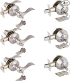 Gobrico Wave Entry Door Levers and Single Cylinder Deadbolt Combination Lockset Brushed Nickel Finished Keyed Alike Entrance Door Locks Front Door Leversets 3Pack