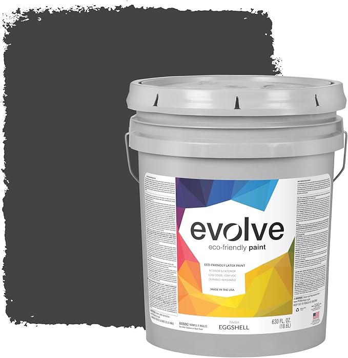 EVOLVE Paint & Primer: Environment-friendly, Low Sheen with One-coat Coverage for Interior & Exterior surfaces (Black Iron, 5-Gallon)