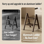 2 Step Ladder,Aluminum Folding Step Stool for Adults,Step Ladder with Wide Anti-Slip Pedal,330 lbs Capacity for Home,Office,Kitchen,Library(Walnut)