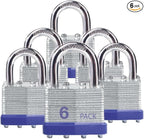 Keyed Alike Laminated Steel Keyed Padlocks with Normal Shackle, 6 Pack, for Hasp Latch, Sheds, Fences, Storage Locker, School, Gym