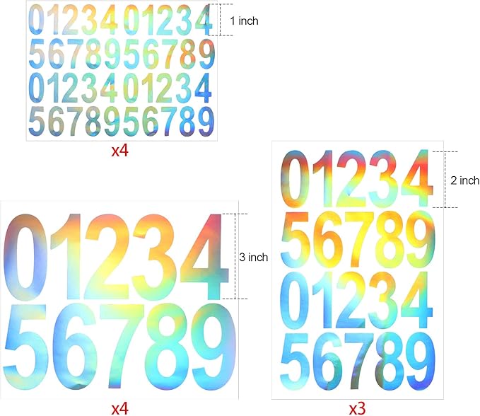 Leinuosen 260 Pcs Back to School Gifts Mailbox Numbers Stickers Adhesive Numbers for Outside Reflective Vinyl Waterproof Address Sticker for Mailbox Signs, Classroom, 1&2&3 Inch(Rainbow Silver)
