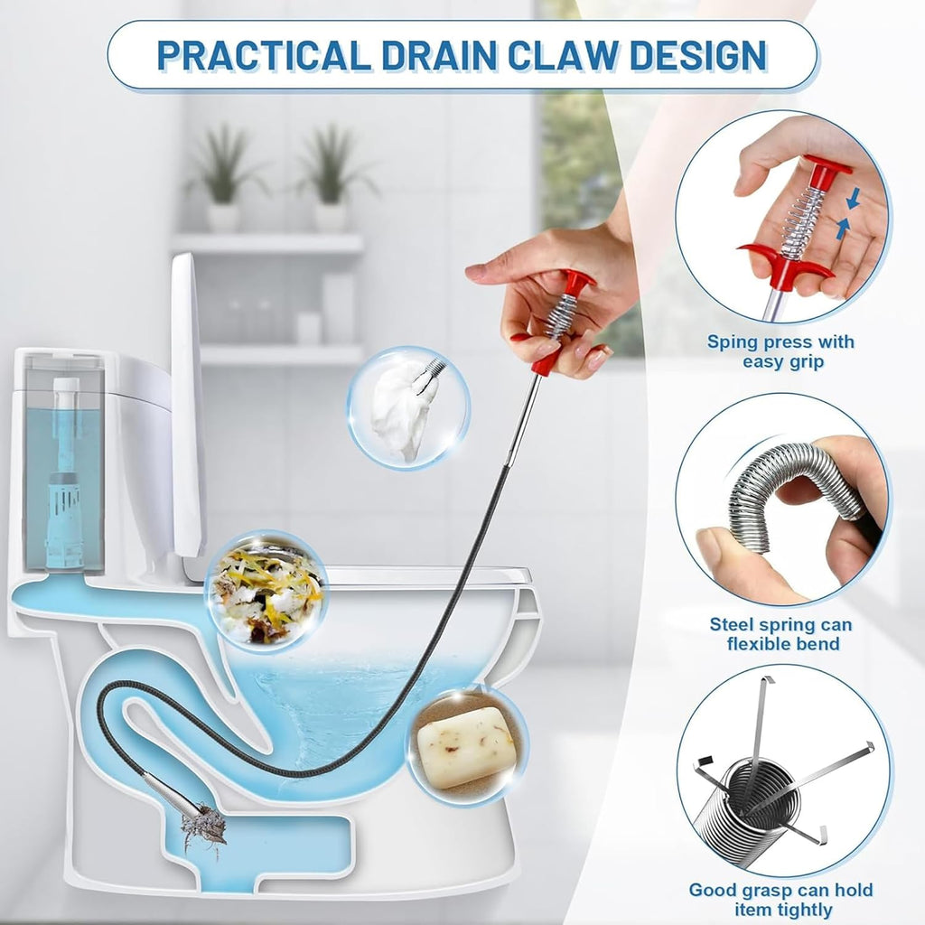 Drain Snake 76 Inch Flexible Claw Grabber Tool with 4 Claws Bendable Hose - Flexible Grabber Claw Pick Up Reacher Tool for Clogged Drains Opener Cleaning