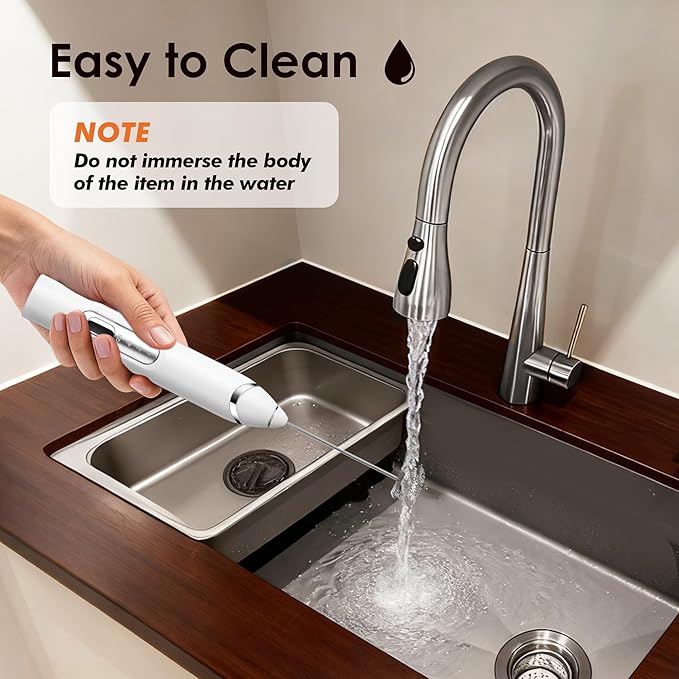 Milk Frother Handheld with Stand,Rechargeable Coffee Frother Wand with 3 Detachable Stainless Steel Whisk Heads, Hand Electric Mixer for Latte,Matcha,Cappuccino,Protein (White)