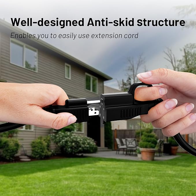 16/3 Black Indoor Outdoor Extension Cord 10 Ft Waterproof, Heavy Duty Extension Cord with 3 Prong Grounded Plug,13A 1625W 16AWG SJTW, Flexible Weatherproof Power Cable for Offices, Gardens and Lawns